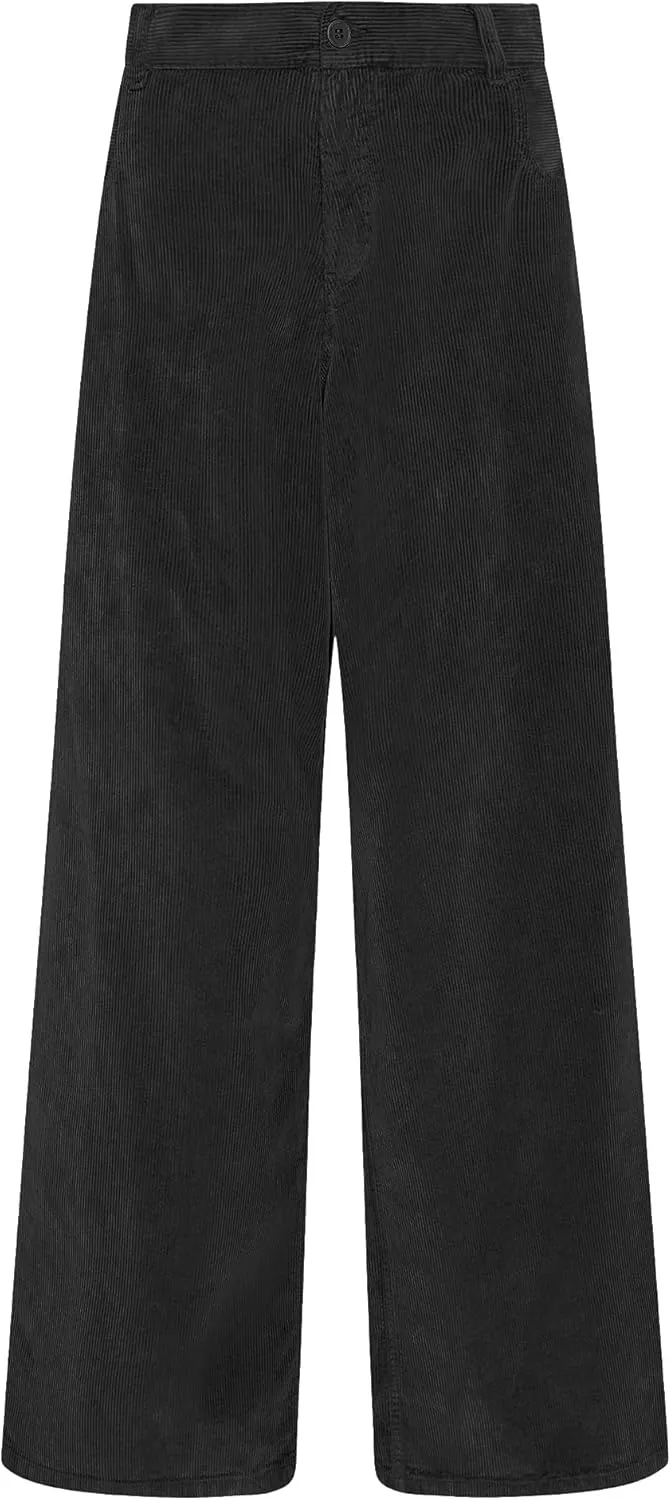 GRAPENT Corduroy Wide Leg Pants Woman High Waisted Fall Business Casual Elastic Waist Loose Trendy Trousers with Pockets