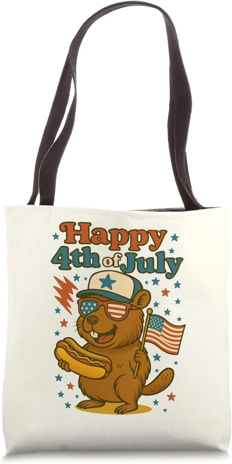 Happy 4th of July Capybara Hot Dog American Flag boys Girls Tote Bag