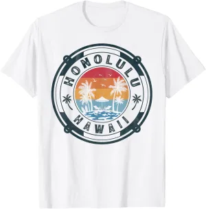 Honolulu Hawaii Beach Summer Vacation Vintage Sunset T-Shirt