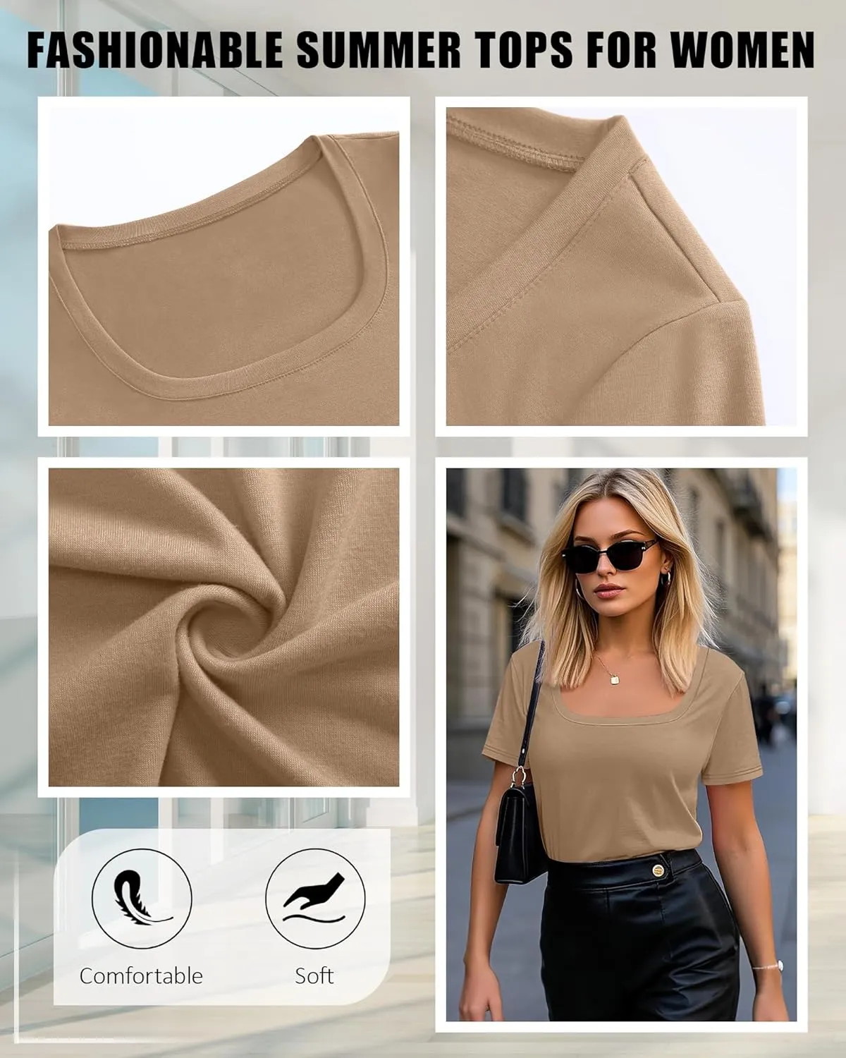 Huukeay 3 Pack Women's Summer Tunic Tops Scoop Neck Short Sleeve Shirt Casual Loose Fit Swing Tee to Wear with Leggings