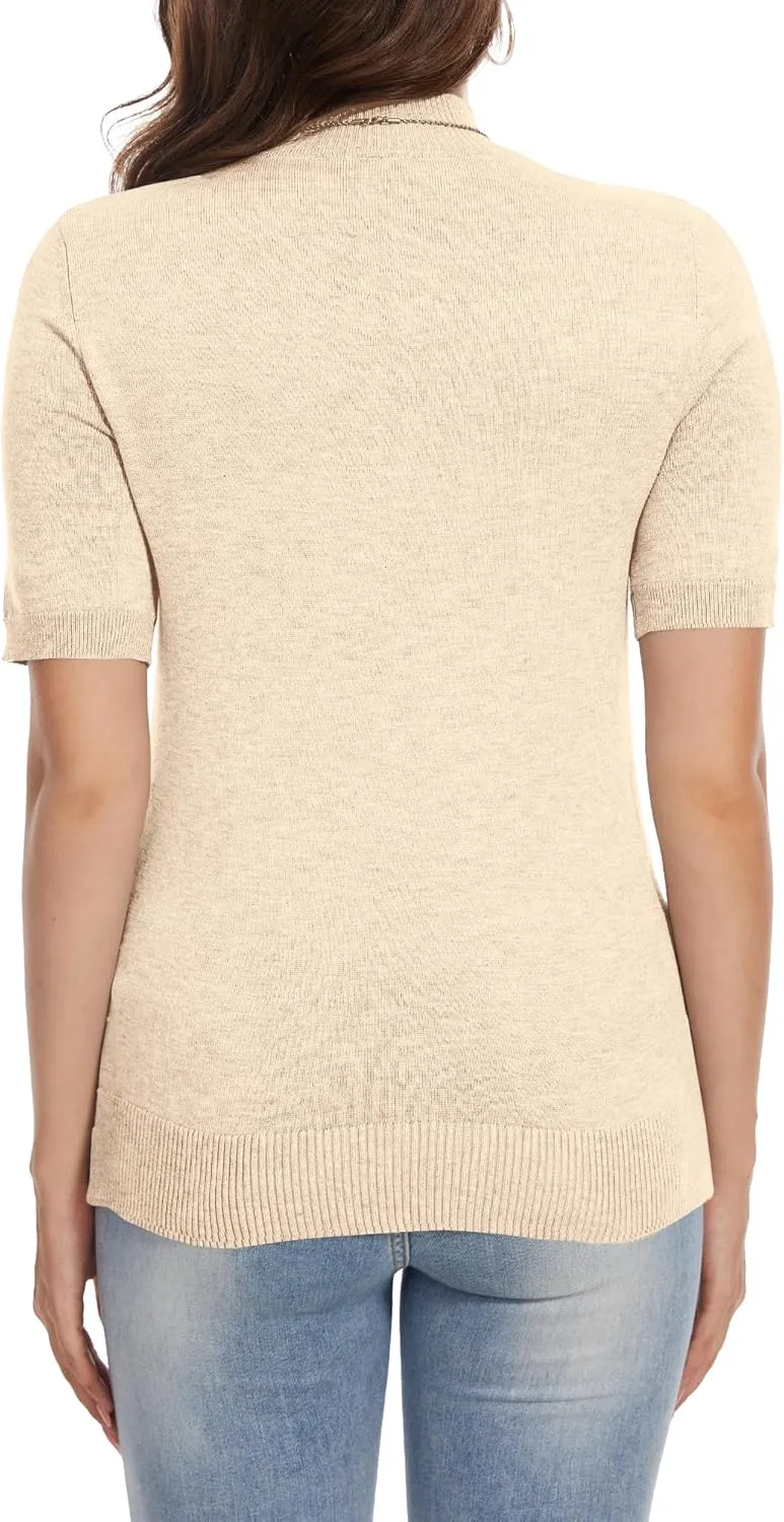 INKOFF Women's Short Sleeve Mock Neck Sweater Top Turtleneck Dressy Pullover Knit Shirt