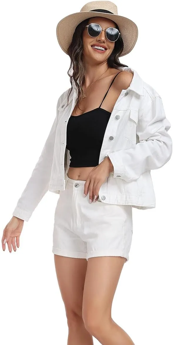 J.Corrine Women's Denim Jacket Long Sleeves Button Down Shacket Jacket Jean Coat with Pockets