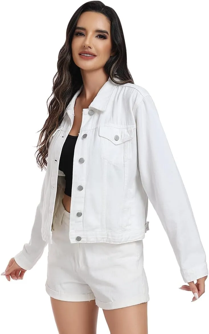 J.Corrine Women's Denim Jacket Long Sleeves Button Down Shacket Jacket Jean Coat with Pockets