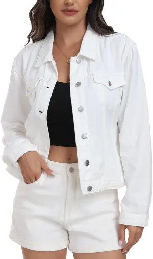 J.Corrine Women's Denim Jacket Long Sleeves Button Down Shacket Jacket Jean Coat with Pockets