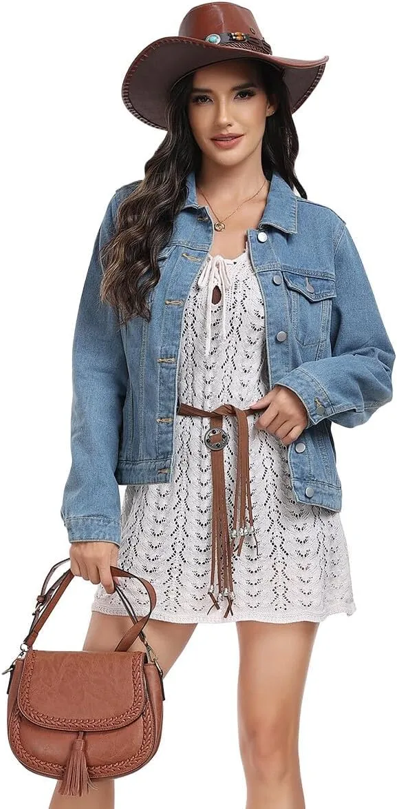J.Corrine Women's Denim Jacket Long Sleeves Button Down Shacket Jacket Jean Coat with Pockets