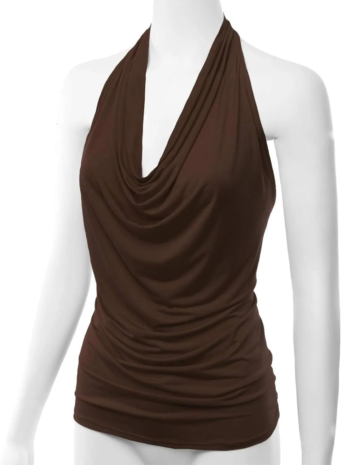 JEsilunmaMY Women Deep V Halter Tanks Cold Shoulder Backless Ruched Tank Tops Slim Fit Sleeveless T-Shirts Summer Vest Top