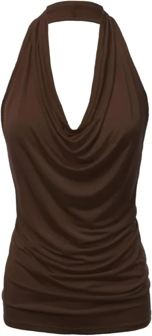 JEsilunmaMY Women Deep V Halter Tanks Cold Shoulder Backless Ruched Tank Tops Slim Fit Sleeveless T-Shirts Summer Vest Top