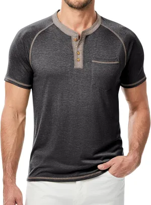 JMIERR Men's Henley Long/Short Sleeve T-Shirt Stretch Cotton Casual Pullover Tee Shirts with Pockets