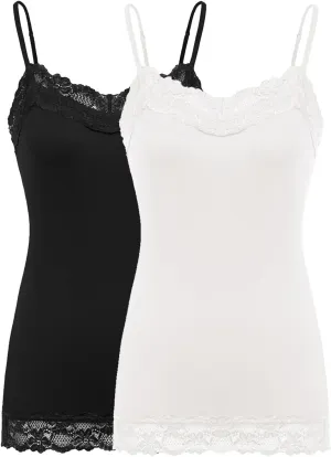 Kate Kasin Women's Adjustable Spaghetti Strap Lace Trim Cami Tunic Tank Top 2PACK