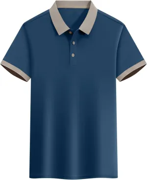 Korean Style Color Block Polo Shirts Mens Slim Fit Golf Tee Tops Summer Short Sleeve Button Collared Athletic Blouse