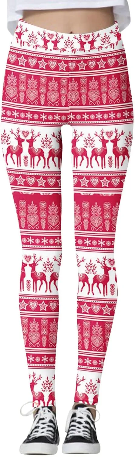 LCMTWX Womens Christmas Leggings Pants Casual Elastic Slim Long Boot Women Pants High Waisted Workout Pants