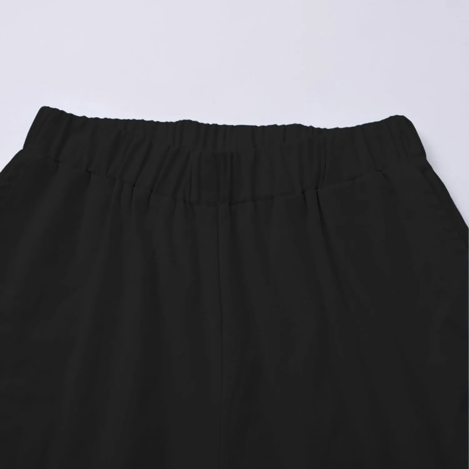 Linen Pants for Women Cotton Casual Elastic Waist Drawstring Straight Wide Leg Plus Size Capri Pant with Pockets 2025
