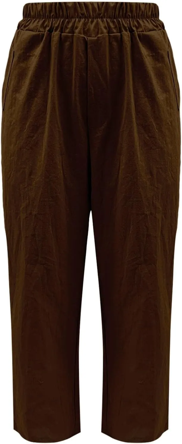 Linen Pants Women Summer Wide Leg Pant Drawstring Elastic Waist Pants High Waisted Lounge Beach Trousers with Pocket