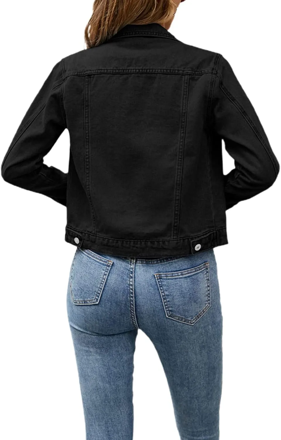 lisenraIn Jean Jackets for Women Fashion Basic Long Sleeve Button Down Denim Jacket Lightweight Cropped Jean Jacket