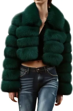 loveimgs Women Fluffy Faux Fur Coat Cropped Jacket Puffer Jacket Zip Up Winter Warm Fuzzy Teddy Jacket