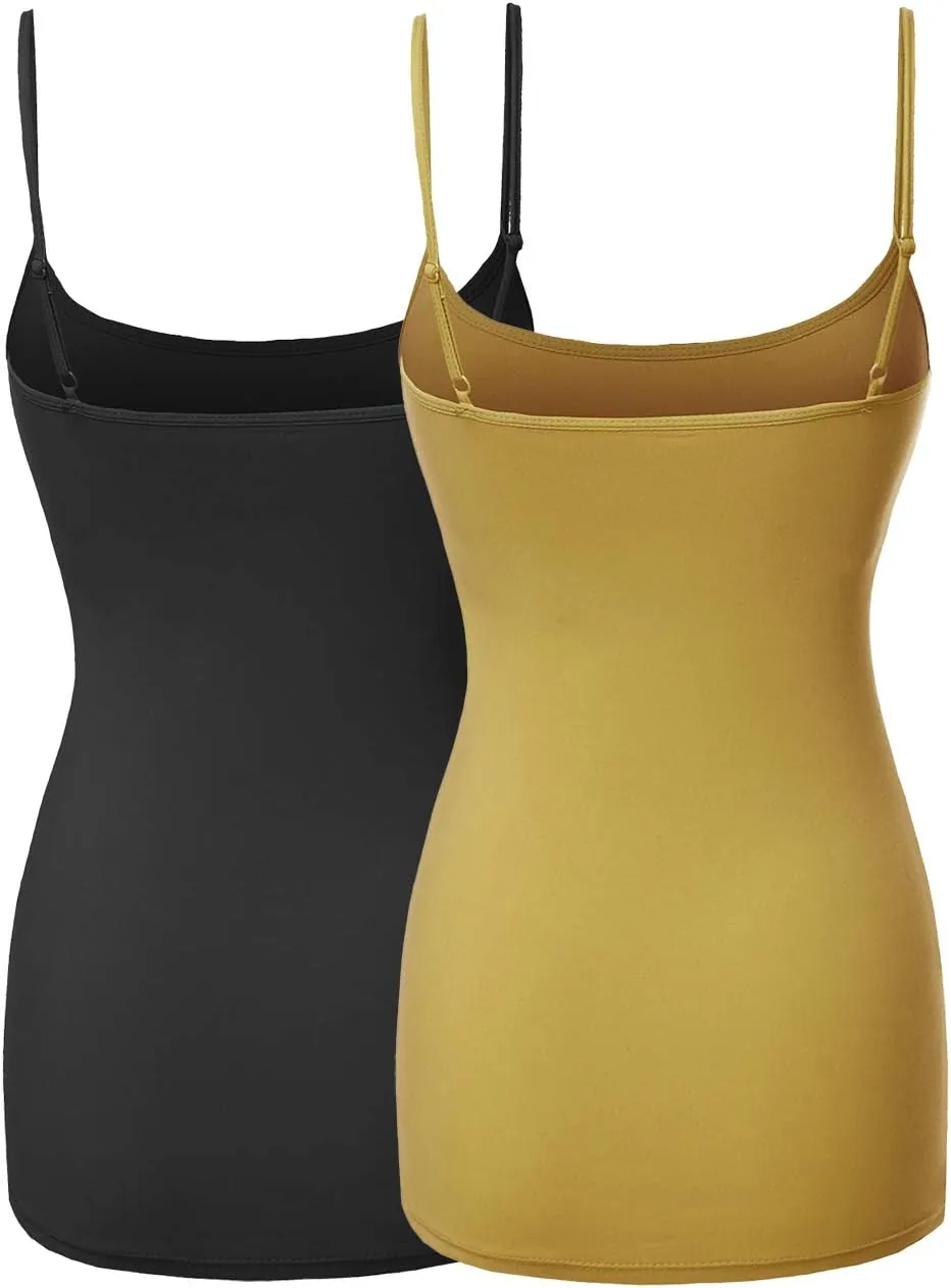 Made by Emma Women's Basic Camisole Long Length Spaghetti Strap Tank Top [2PACK]