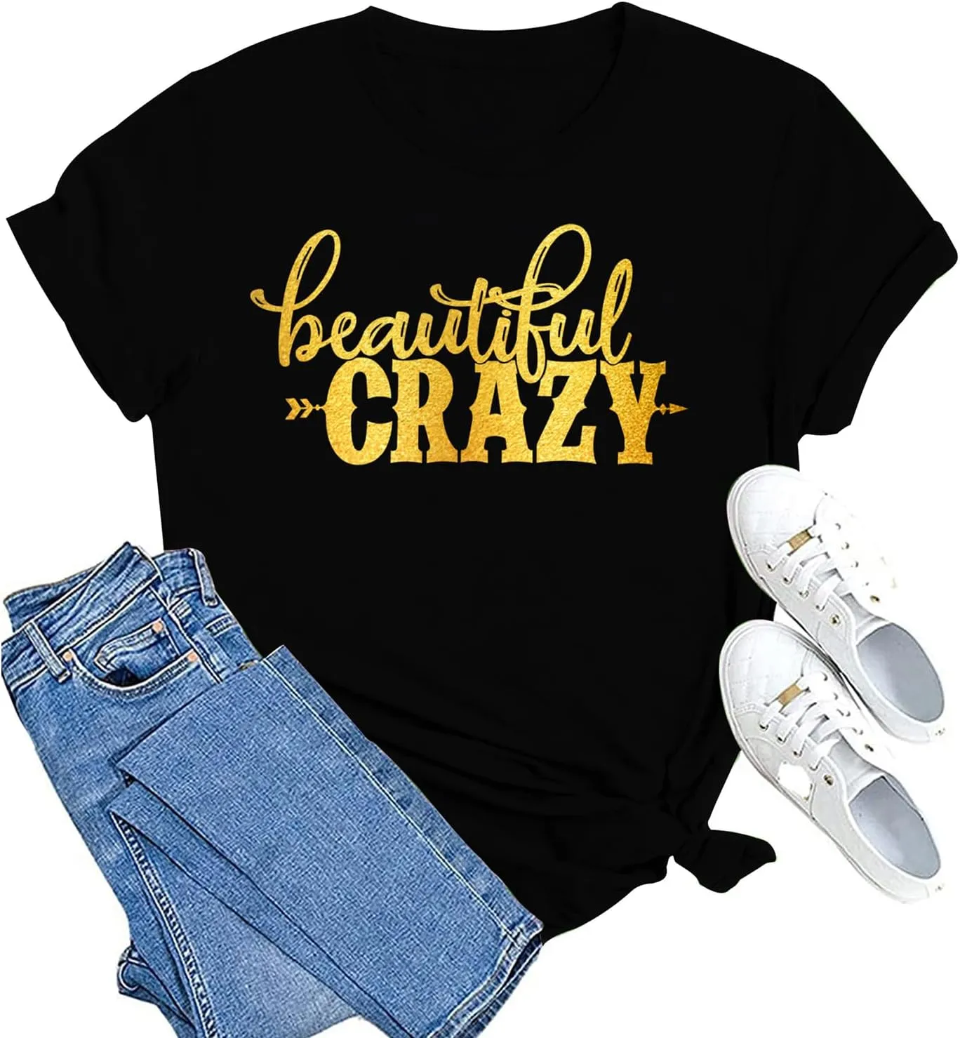 MAIHUN Beautiful Crazy Shirts Women Country Music Tshirt Funny Letter Printed Tee Casual Short Sleeve Tops
