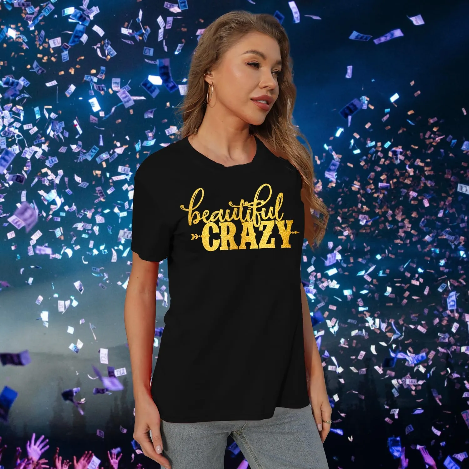 MAIHUN Beautiful Crazy Shirts Women Country Music Tshirt Funny Letter Printed Tee Casual Short Sleeve Tops
