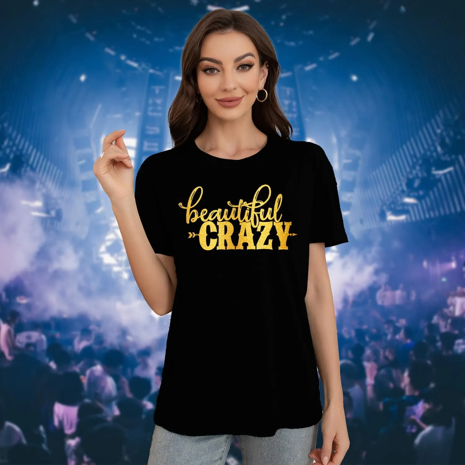 MAIHUN Beautiful Crazy Shirts Women Country Music Tshirt Funny Letter Printed Tee Casual Short Sleeve Tops