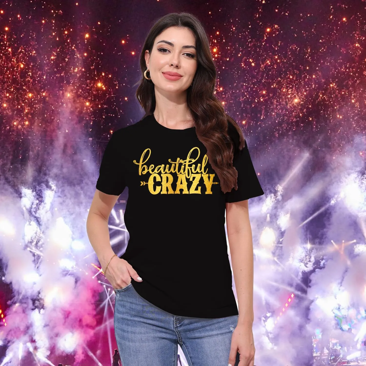 MAIHUN Beautiful Crazy Shirts Women Country Music Tshirt Funny Letter Printed Tee Casual Short Sleeve Tops