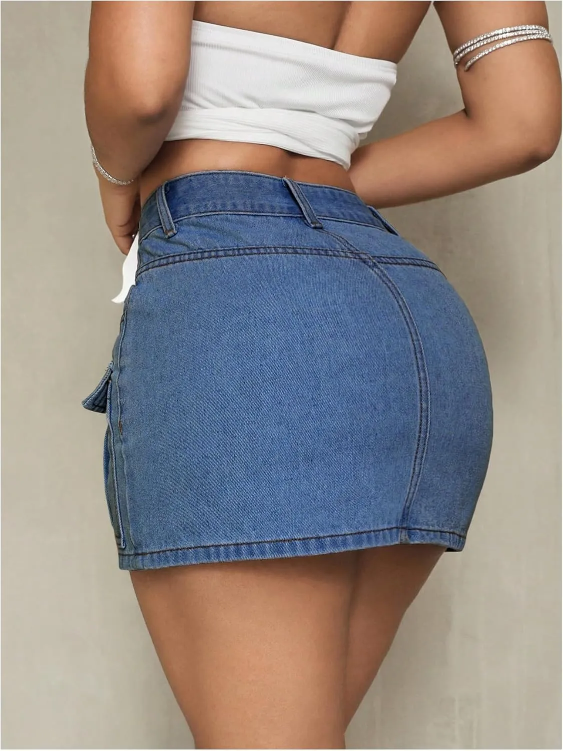 MakeMeChic Women's High Waist Jean Shirts Zip Fly Flap Pocket Bodycon Mini Denim Skirt