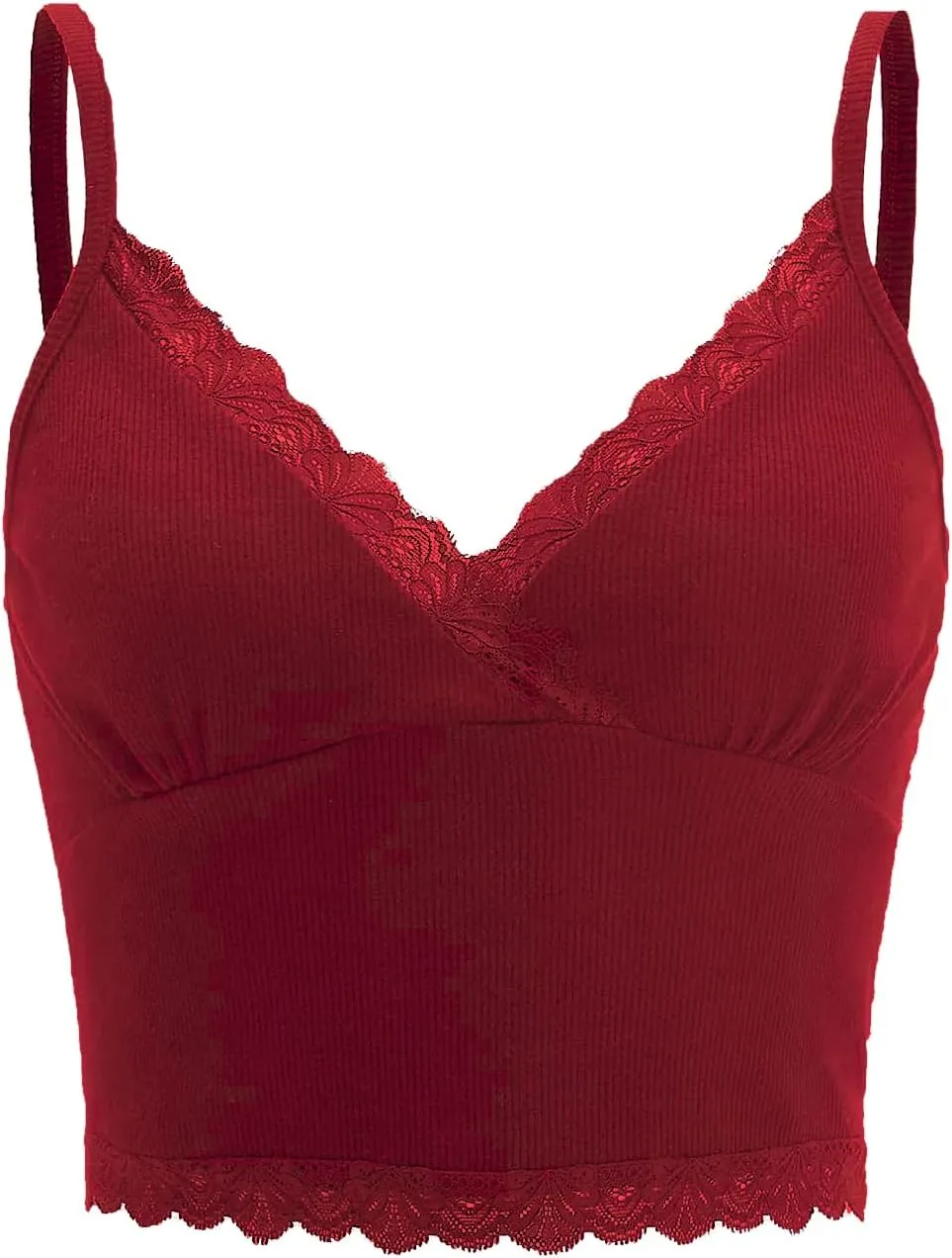 MakeMeChic Women's Y2K Lace Trim V Neck Sleeveless Cami Crop Top Camisole