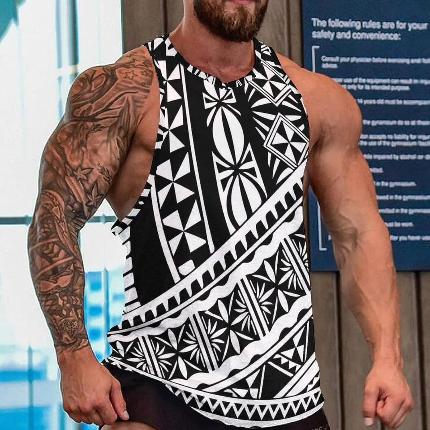 Men Polynesian Tribal Quick Dry Workout Tank Top Hawaiian Samoan Gym Muscle Tee Bodybuilding Sleeveless Shirt
