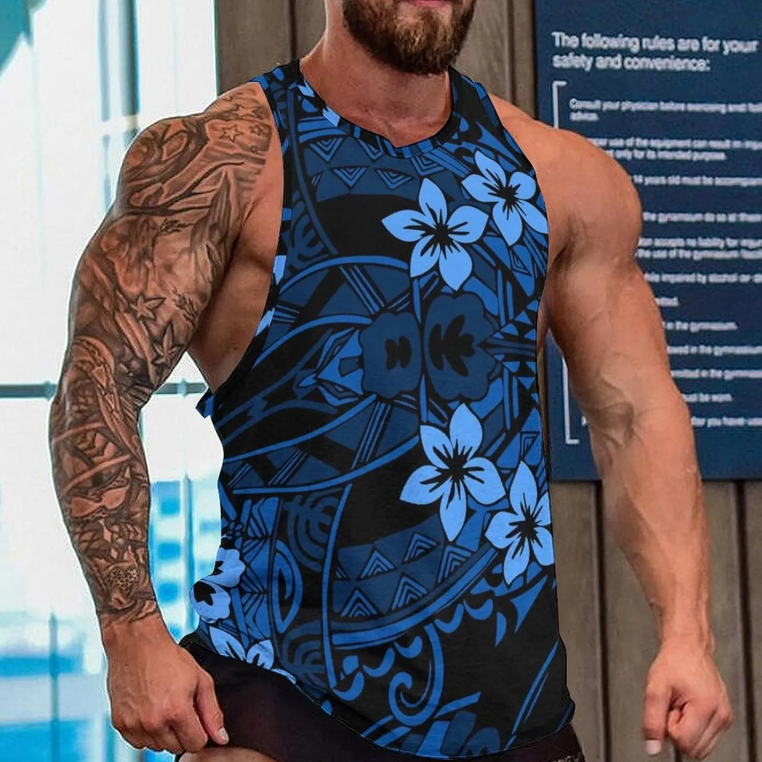Men Polynesian Tribal Quick Dry Workout Tank Top Hawaiian Samoan Gym Muscle Tee Bodybuilding Sleeveless Shirt