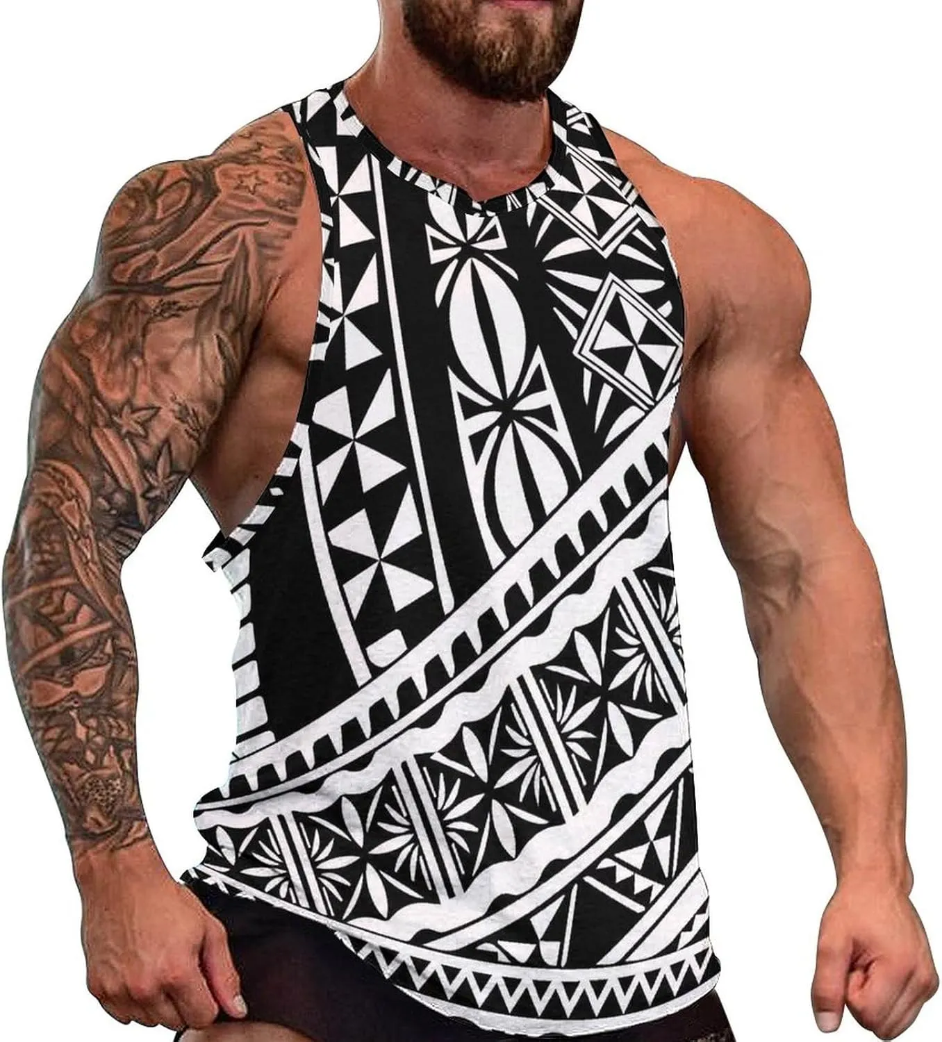 Men Polynesian Tribal Quick Dry Workout Tank Top Hawaiian Samoan Gym Muscle Tee Bodybuilding Sleeveless Shirt