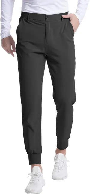 Mens Business Pants Elastic Waist Casual Lightweight Stretch Slim Fit Pants Outdoor Golf Walking Trousers with Pockets