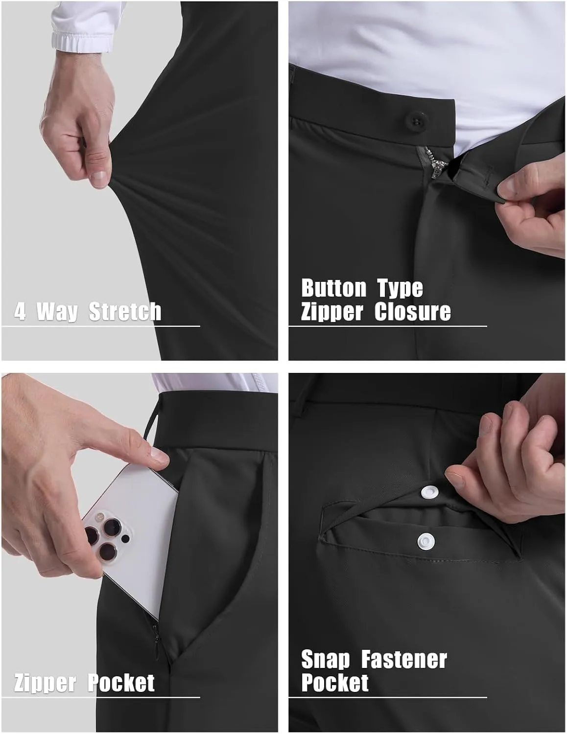 Mens Business Pants Elastic Waist Casual Lightweight Stretch Slim Fit Pants Outdoor Golf Walking Trousers with Pockets