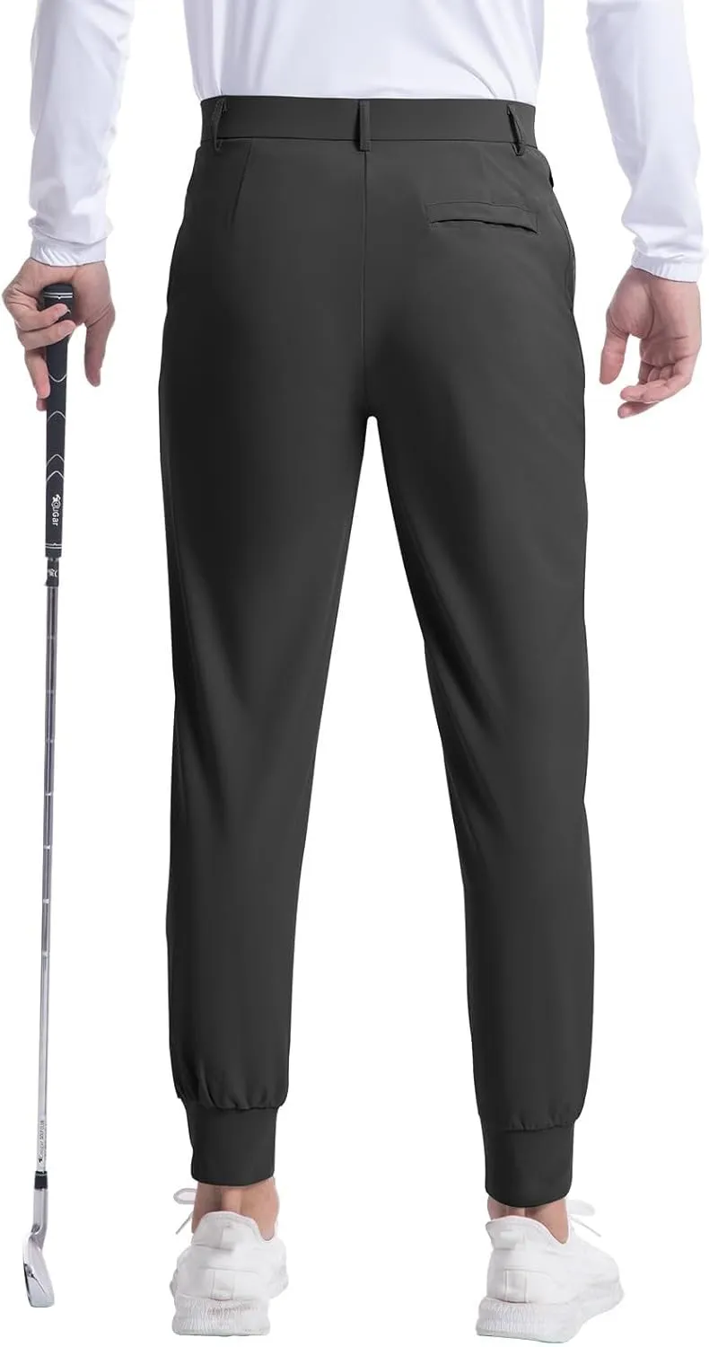 Mens Business Pants Elastic Waist Casual Lightweight Stretch Slim Fit Pants Outdoor Golf Walking Trousers with Pockets