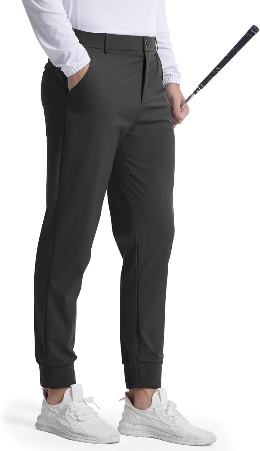 Mens Business Pants Elastic Waist Casual Lightweight Stretch Slim Fit Pants Outdoor Golf Walking Trousers with Pockets