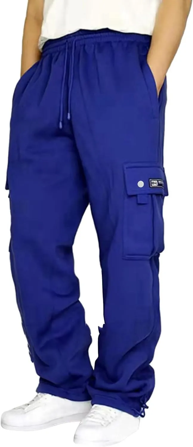 Men's Cargo Pants Plus Size Pocket Lace Up Elastic Waist Pants Trousers Overall Cute Plush