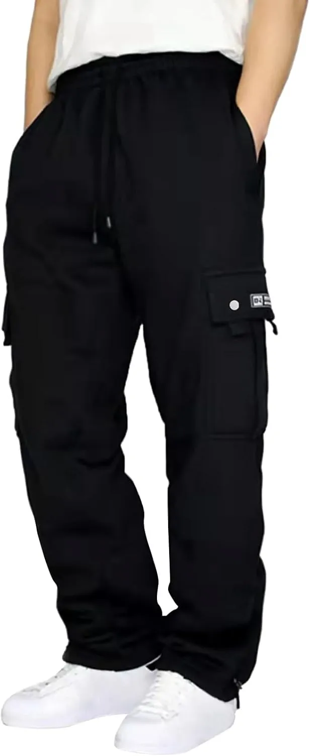 Men's Cargo Pants Plus Size Pocket Lace Up Elastic Waist Pants Trousers Overall Cute Plush