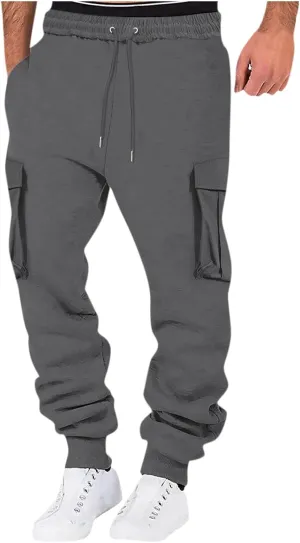 Men's Casual Cargo Pants Workout Joggers Loose Sports Running Solid Color Lace Up Cargo Pants Mens Cargo Hiking Pants