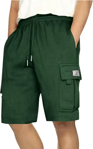 Men's Casual Cargo Shorts Slim Fit Drawstring Shorts Adjustable Elastic Waist Pants Fashion Simple Pants with Pockets