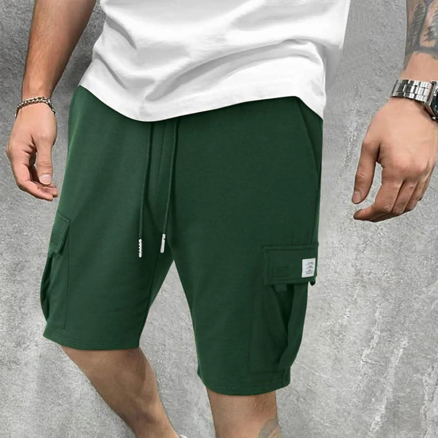 Men's Casual Cargo Shorts Slim Fit Drawstring Shorts Adjustable Elastic Waist Pants Fashion Simple Pants with Pockets