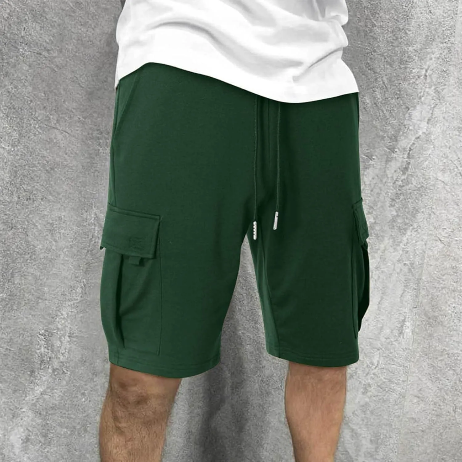 Men's Casual Cargo Shorts Slim Fit Drawstring Shorts Adjustable Elastic Waist Pants Fashion Simple Pants with Pockets