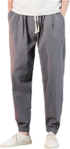 Mens Classic Casual Pants Workout Athletic Pants Parachute Tapered Cotton Linen Sweatpants Hiking Jogger Fashion Pant