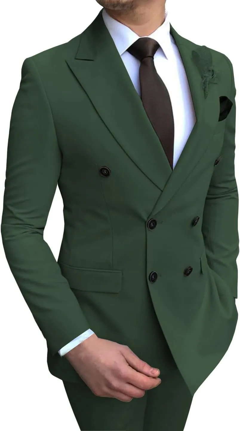 Men's Formal 2 Pieces Mens Suit Double Breasted Peak Lapel Tuxedos for Wedding Groomsmen(Blazer Pants)