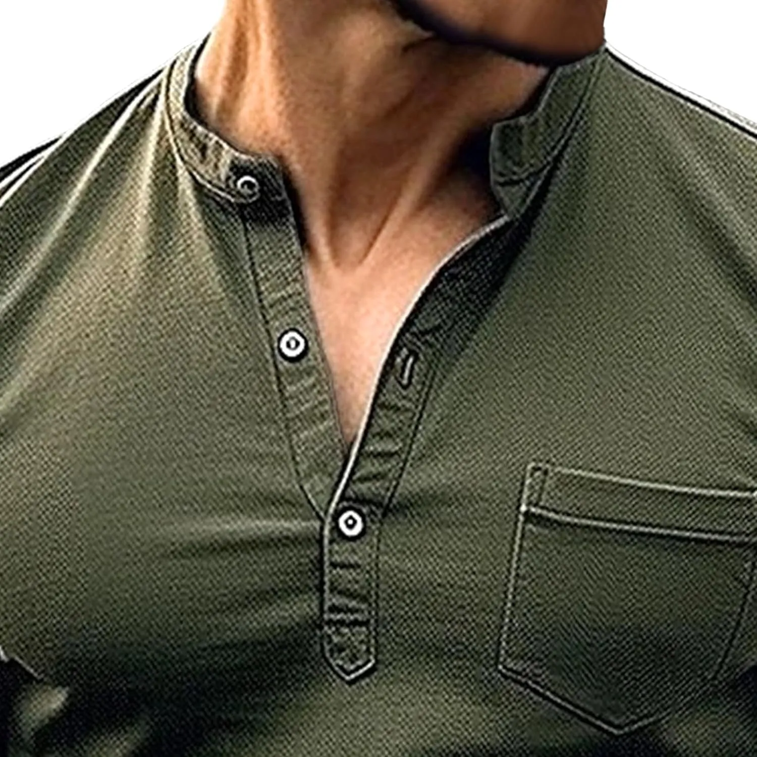 Mens Henley Shirts Short Sleeve Stylish Summer Slim Fit Tee Shirts Casual Stand Collar Basic T Shirt with Pocket