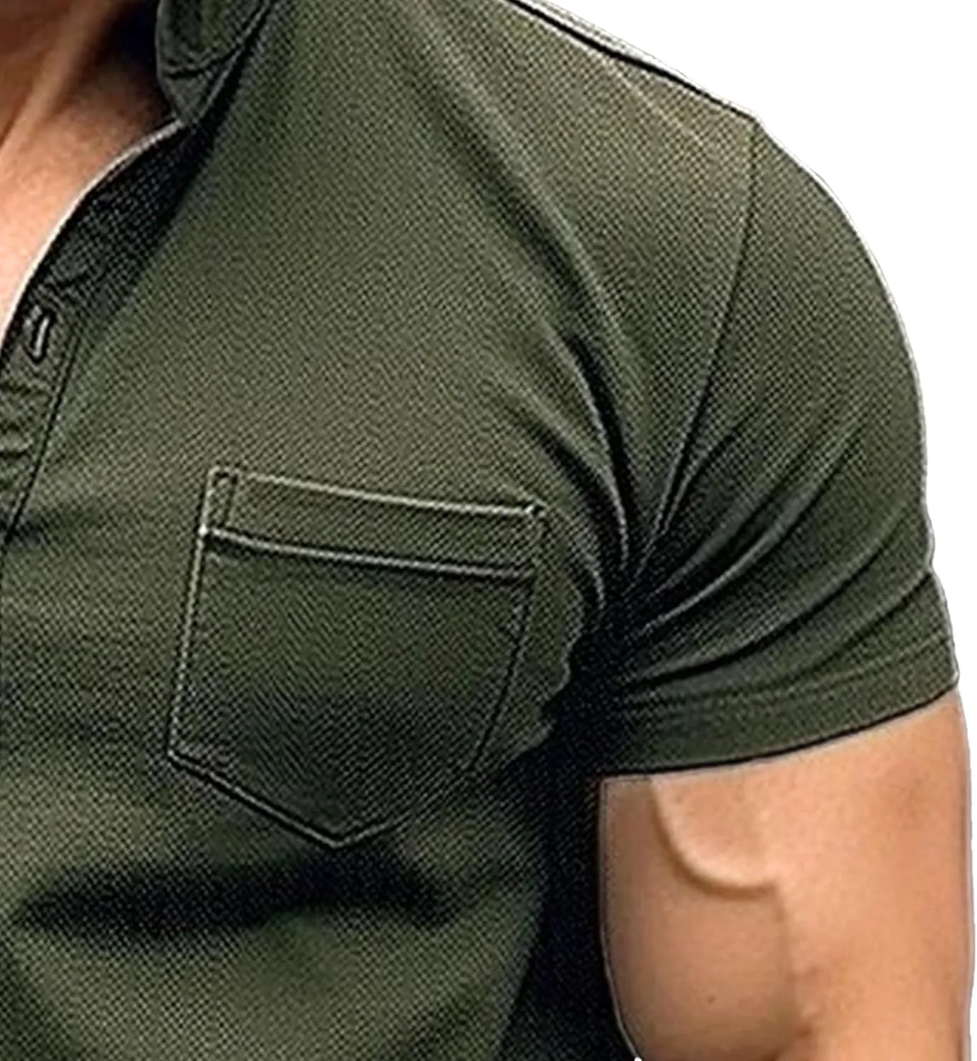 Mens Henley Shirts Short Sleeve Stylish Summer Slim Fit Tee Shirts Casual Stand Collar Basic T Shirt with Pocket