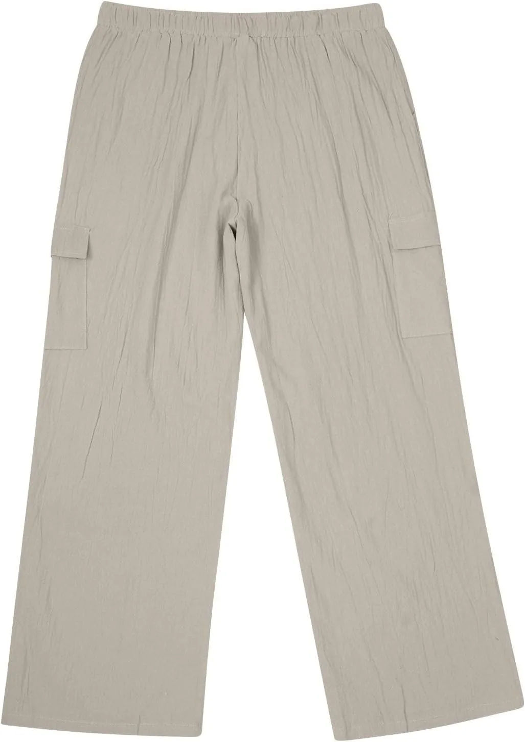 Men's Linen Cargo Pants Solid Casual Lightweight Pant with Multi Pockets Plus Size Drawstring Holiday Streetwear Big and Tall