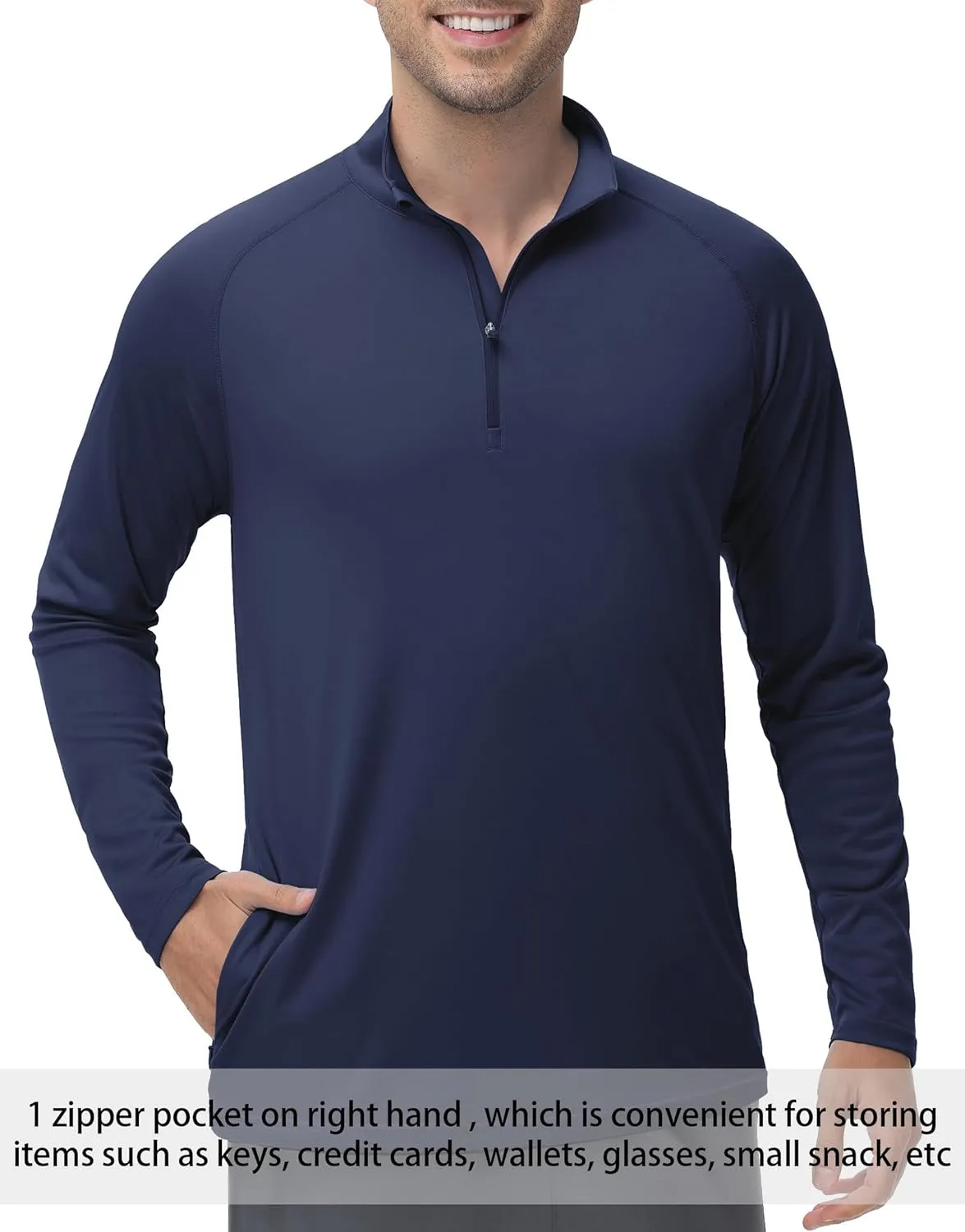 Men's Long Sleeve Sun Shirts UPF 50  1/4 Zip Fishing Running Rash Guard Tee Shirts UV Protection Hiking Outdoor Shirt
