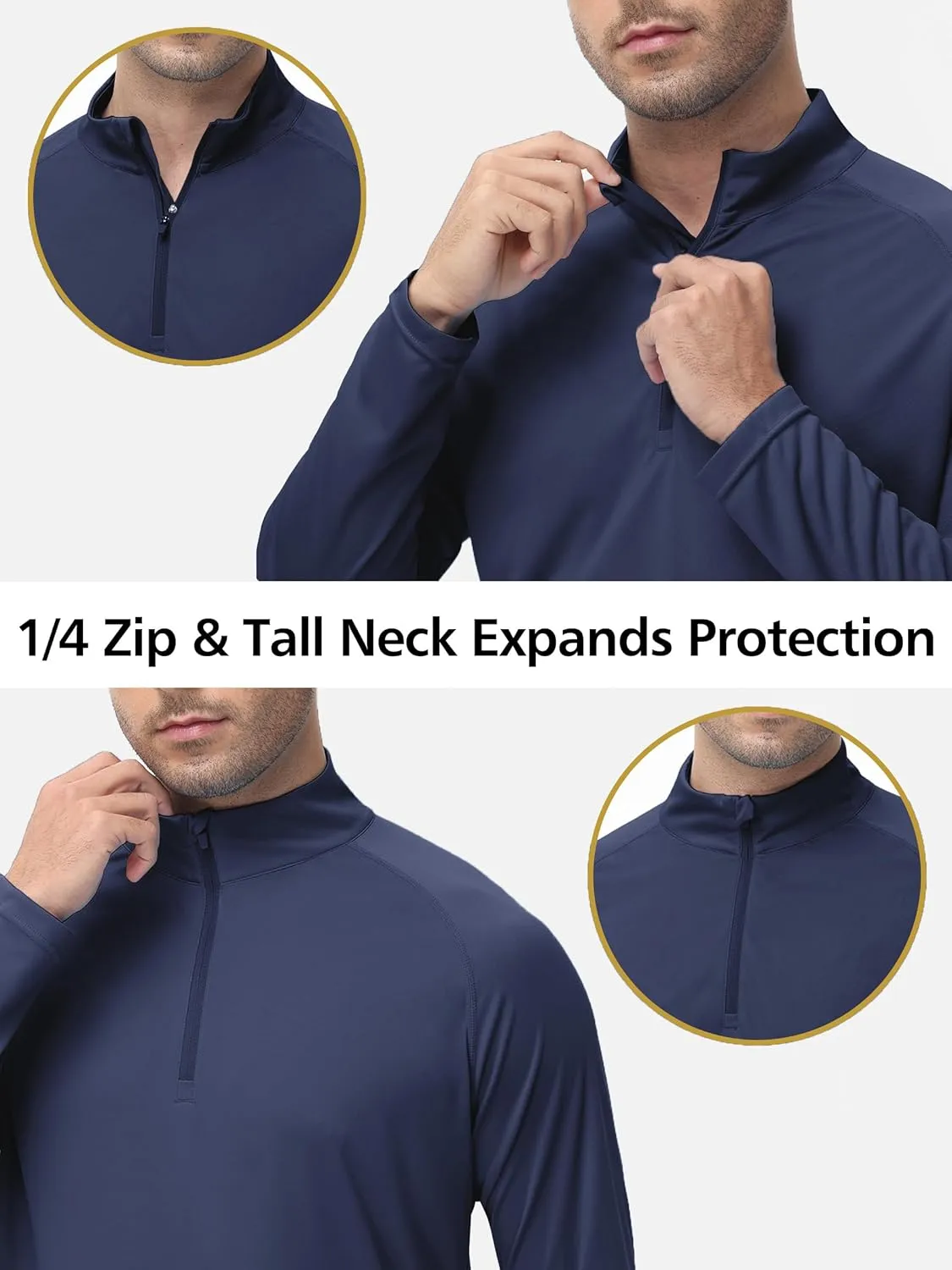 Men's Long Sleeve Sun Shirts UPF 50  1/4 Zip Fishing Running Rash Guard Tee Shirts UV Protection Hiking Outdoor Shirt