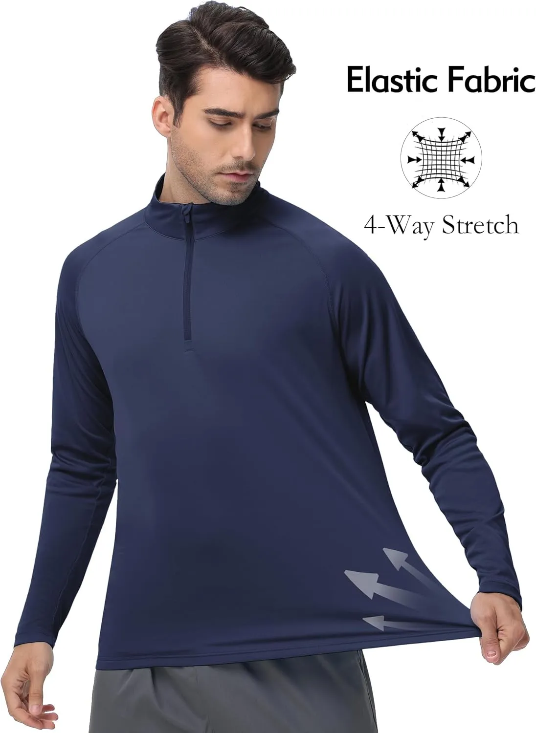 Men's Long Sleeve Sun Shirts UPF 50  1/4 Zip Fishing Running Rash Guard Tee Shirts UV Protection Hiking Outdoor Shirt