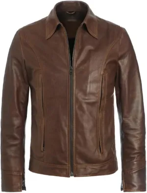 Mens Old School Classic Vintage Style Leather Jacket Everyday Wear Premium Biker Shirt Collar Leather jacket For men