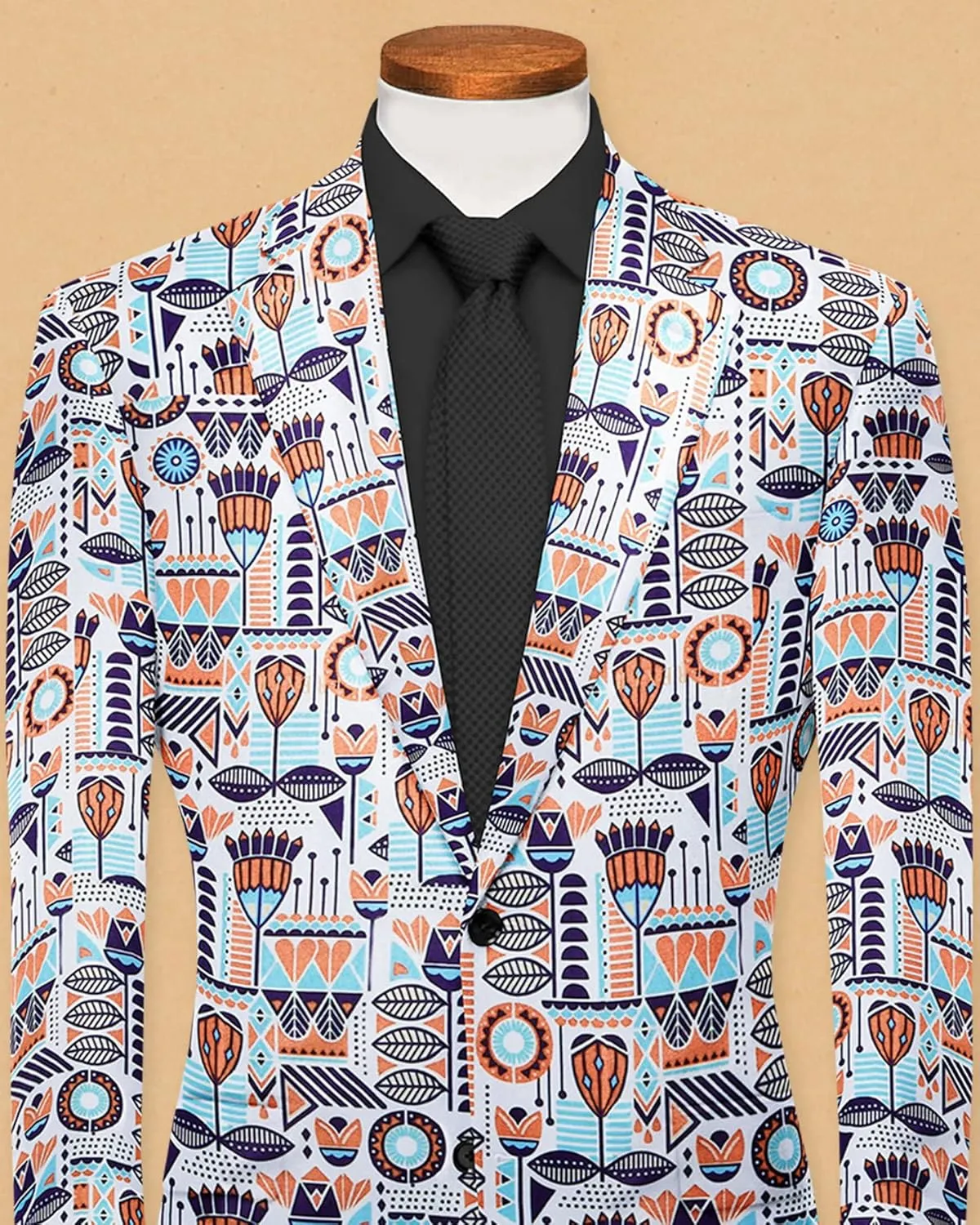 Men's Printed Blazer 2 Button Long Sleeve Regular Fit Suit Jacket Business Lightweight Casual Sport Coat