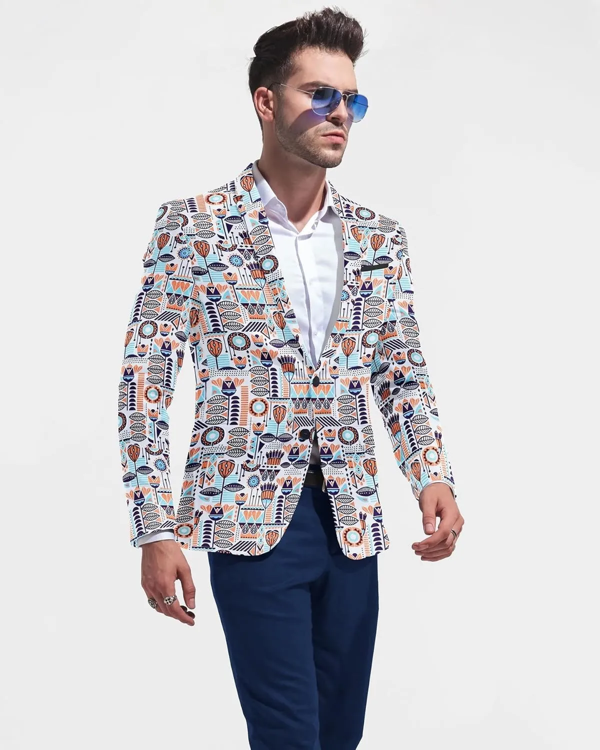 Men's Printed Blazer 2 Button Long Sleeve Regular Fit Suit Jacket Business Lightweight Casual Sport Coat